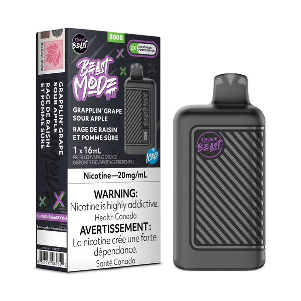 Flavour Beast Mode 8000 Puff Rechargeable Disposable Grapplin Grape Sour Apple Iced