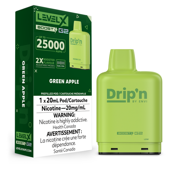 LEVEL X BOOST POD 25K DRIP'N GREEN APPLE POD NAD PACKAGING