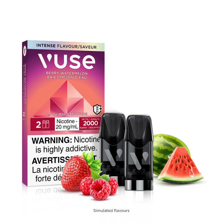 New Vuse Alto ePod2 pod Pack with strawberry Raspberry and watermelon slices