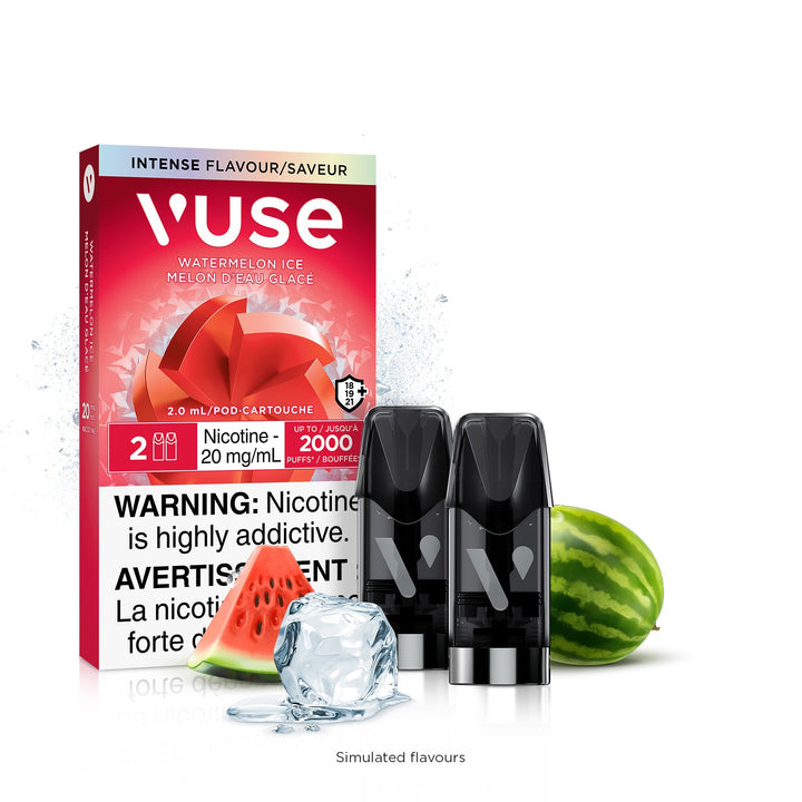 New Vuse Alto ePod Watermelon Ice pack with whole and sliced watermelon with ice cube