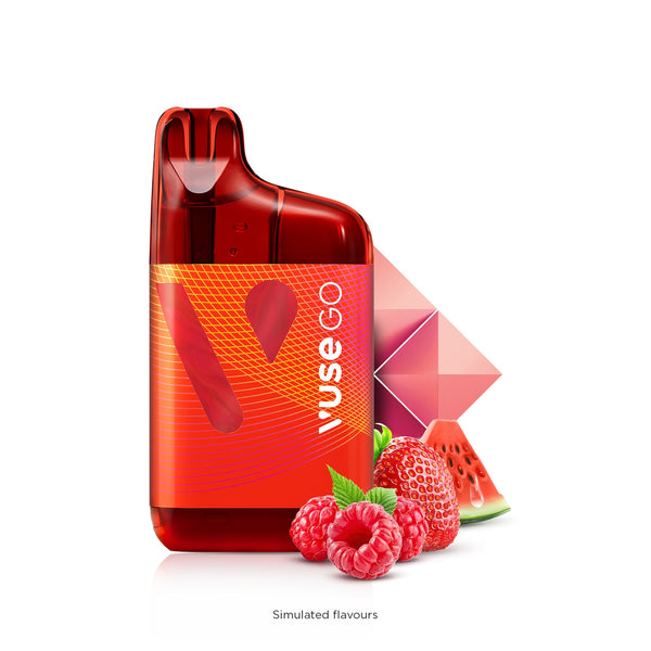 Vuse Go 5000 Boost Rechargeable Disposable Berry Watermelon device with strawberry, raspberries, and watermelon
