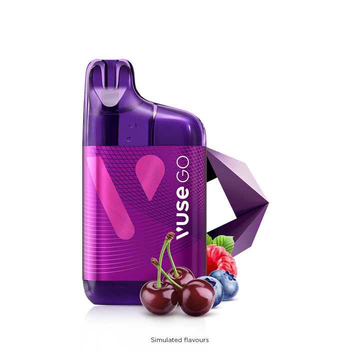 Vuse Go 5000 Boost Rechargeable Disposable Dark Cherry Device with cherries blueberries and raspberry