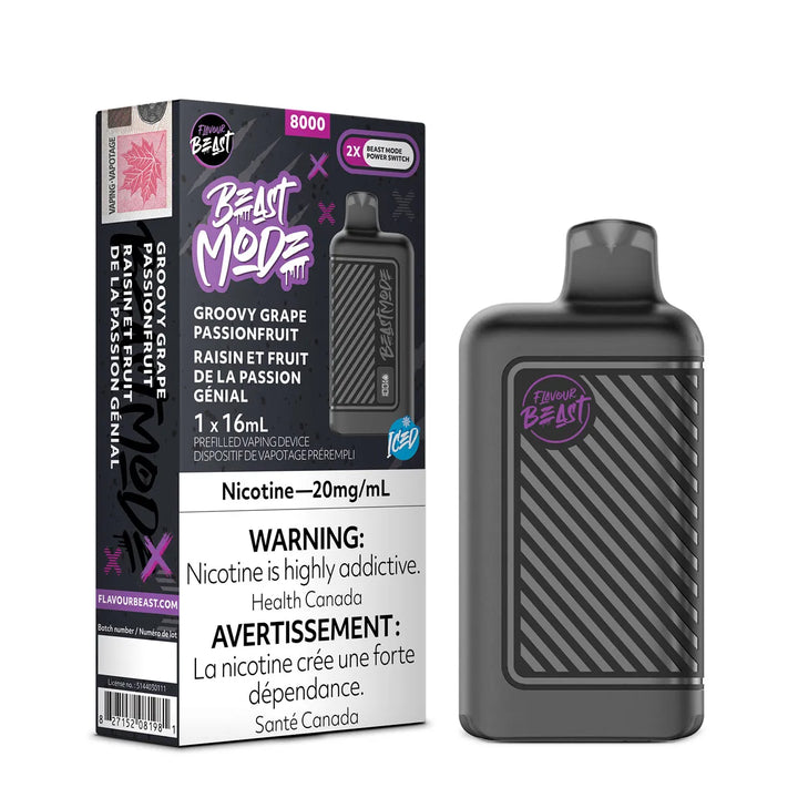 Groovy Grape Passionfruit Iced Flavour Beast Mode 8000 Puff Rechargeable Disposable Hazetown Vapes Vaughan Ontario